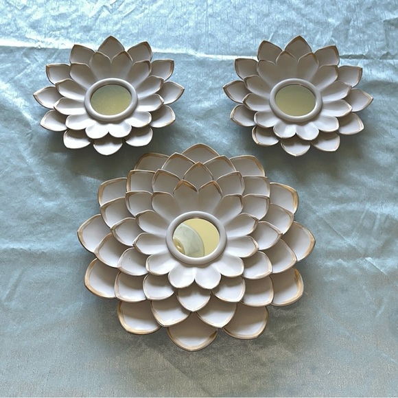Other - Elegant Flower  Gray And Gold Wall Mirrors Set 3